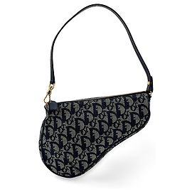 Christian Dior Vintage Saddle Bag Canvas Navy blue