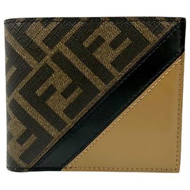 Fendi Diagonal Bi-fold Geldbörse Braun Schwarz Beige Sand