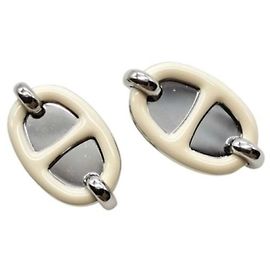 Hermès Orecchini a lobo HERMES Mini Maillon Argento Bianco