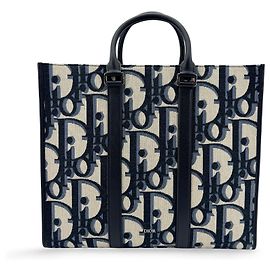 Christian Dior Book Tote with Strap Oblique Canvas Medium Black