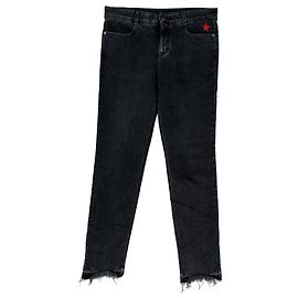 Stella Mc Cartney Jeans in cotone nero con orlo sfilacciato e ricami a stella Stella McCartney Nero