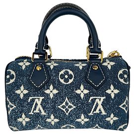 Louis Vuitton Nano Speedy in cotone blu Blu