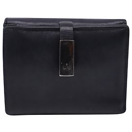 Portefeuille compact Gucci en cuir noir Noir