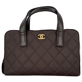Chanel Wild Stitch Top Handle Handbag in Brown Leather Brown Red