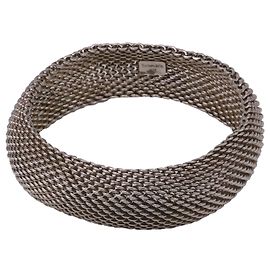 Tiffany & Co. Somerset Mesh Bangle Bracelet in Silver Metal Silvery Metallic