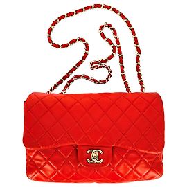 Chanel Classic Double Flap Bag in Red Leather Red