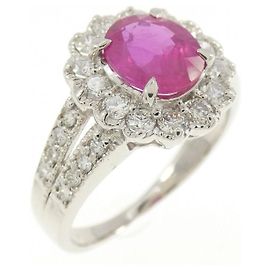 Autre Marque PT900 Ring mit Rubin und Diamanten Rot