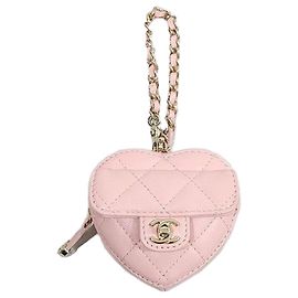 Chanel Pink Heart Leather Bag Charm Pink