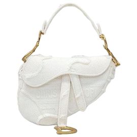 Dior Sac Saddle Mini Oblique à Franges Blanc Blanc