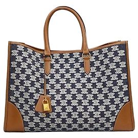 Céline Embroidered Textile Horizontal Cabas Bag Navy Blue Blue