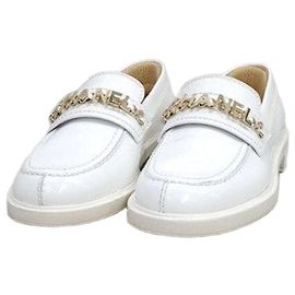 Chanel Initial Patent Chain Loafer White White