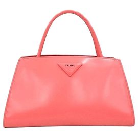 Prada Pink Triangle Logo Brush Leather Tote Bag Pink