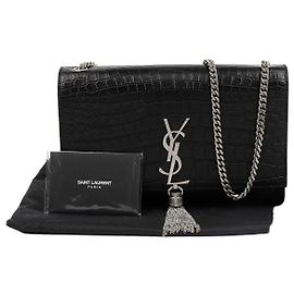 Autre Marque Kate Tassel Croc Medium Shoulder Bag Black Silver Silvery