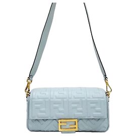 Fendi Medium FF Embossed Nappa Leather Shoulder Bag Blue Blue