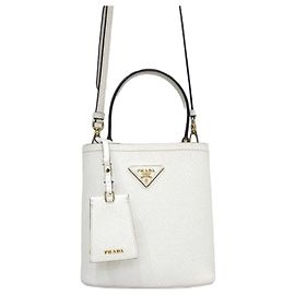 Prada Sac à épaule cabas double Panier en cuir Saffiano blanc Blanc