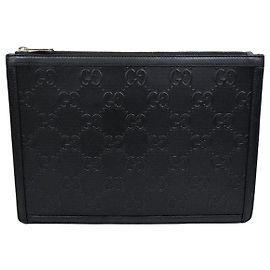 Gucci GG Embossed Black Leather Clutch Bag Black