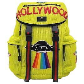 Gucci Neon Space Logo Embroidered Three Stripes Backpack Green