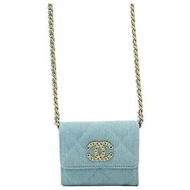 Chanel Bolsa Tiracolo com Aba e Corrente Azul Denim Azul