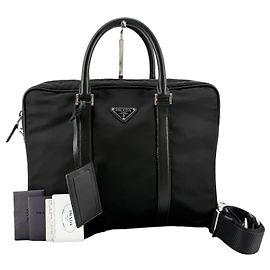 Prada Nylon Triangle Logo Men's Briefcase Brown