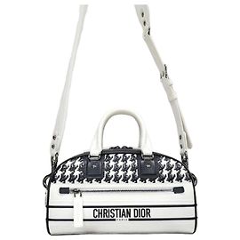 Dior mala Bowling Vibe com fecho Small Black White Houndstooth Branco