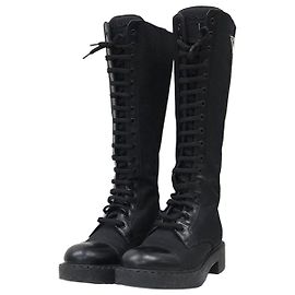 Prada Stivaletti stringati in Re-Nylon e pelle spazzolata Marrone