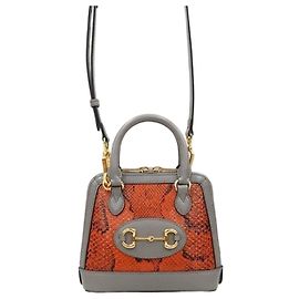 Gucci Sac à épaule mini à poignée supérieure Python Horsebit Marron