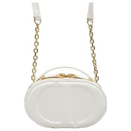 Dior Bolsa Camera Oval Signature em pele de bezerro Latte Multicor