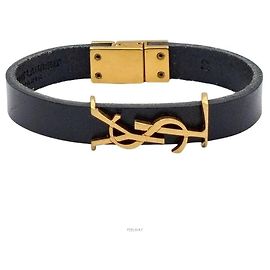 Autre Marque Pulseira de couro SAINT LAURENT dourada Dourado
