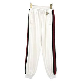 Gucci White Chevron Web Cotton Track Three Stripe Pants White