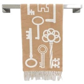 Hermès Cachecol de Cashmere Camel Blanc Marrom