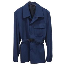 Dior Buckle Wool Blend Belted Jacket Navy Blue