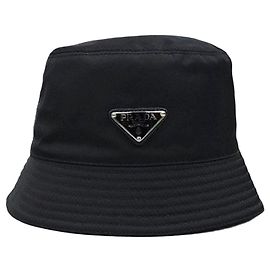 Prada Black Triangle Logo Bucket Hat Black