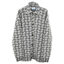 Prada Cardigã de malha multi-padrões preto e branco Branco