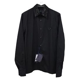 Prada Black Triangle Logo Sequin Shirt Black