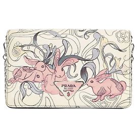 Prada Carteira com Corrente James Rabbit Print Branco