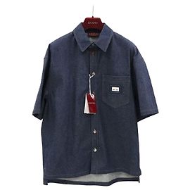 Gucci Web Band Label Denim Shirt Blue