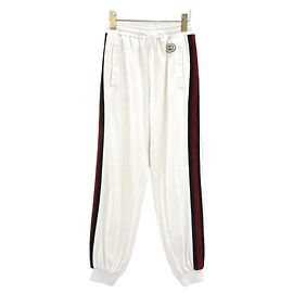 Gucci Pantalones de chándal de algodón White Chevron Web XS Blanco
