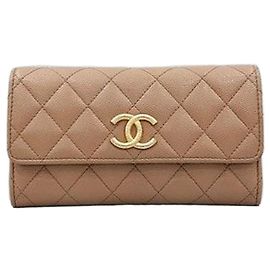 Chanel Caviar Flap Snap Wallet Brown