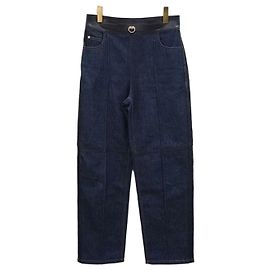 Hermès Denimhose mit Lammleder-Details Blau