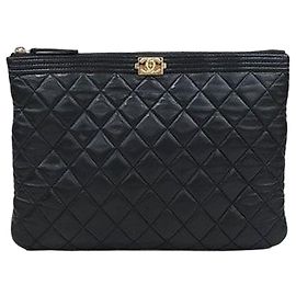 Chanel Boy Clutch Lambskin Medium Black Gold Black