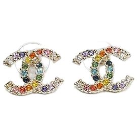 Chanel Rainbow Crystal CC Logo Ohrringe Grün