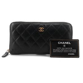 Chanel Caviar Gold-Zip Long Wallet Black