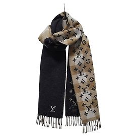Écharpe Louis Vuitton Monogram Check Gris Beige Marron