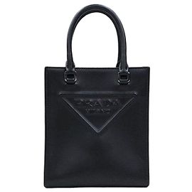 Prada Embossed Triangle Logo Leather Tote Bag Green