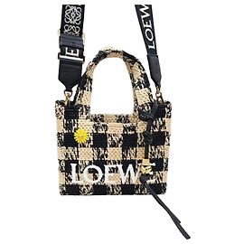 Loewe Mini mala tote xadrez de ráfia Multicor