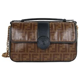 Fendi Bolsa de Ombro Double Tote com Corrente Marrom