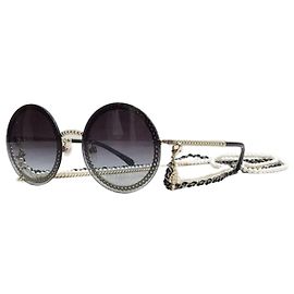 Chanel Gafas de sol con cadena de perlas Blanco