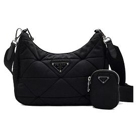 Prada Bolsa Tiracolo em Nylon Acolchoado com Logótipo Triangular Preto