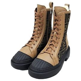 Fendi Botines planos Domino de jacquard FF Castaño