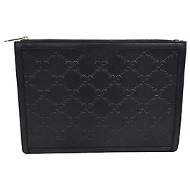 Gucci Embossed Leather Pouch Clutch Green